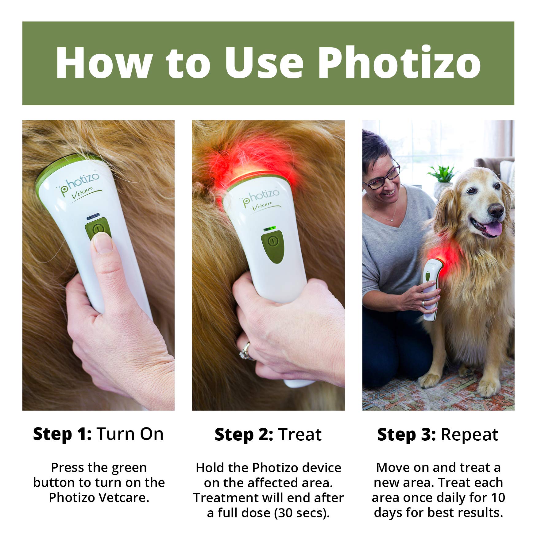 PHOTIZO Vetcare Cold Laser Therapy Device for Dogs and Horses - Effective Red and Infrared Light Therapy for Chronic Pain and Inflammation Relief, for Use on Pets, White