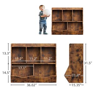 IDEALHOUSE Toy Bookshelf and Bookcase, Multi Shelf with Cubby Organizer Cabinet for Storage Books and Toys, for Bedroom, Playroom, Hallway (Retro Brown)