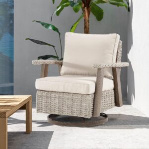 Yokayoay Wicker Patio Chairs Swivel Rocking Chairs Outdoor Rattan Rocker Chairs Porch Chairs with Thickened Cushions and High Back for Outside Porch Balcony Deck Garden(Grey/Beige)