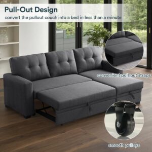 Skepphlay L Shaped Couch with Pull Out Bed Chaise Lounge for Home Living Room, Dark Grey