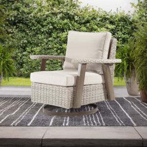 Yokayoay Wicker Patio Chairs Swivel Rocking Chairs Outdoor Rattan Rocker Chairs Porch Chairs with Thickened Cushions and High Back for Outside Porch Balcony Deck Garden(Grey/Beige)