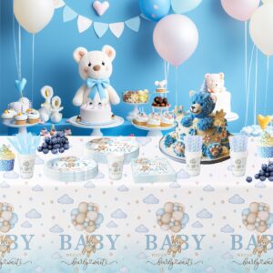 Suhelkit Bear Baby Shower Decorations Party Tableware Boy - We Can Bearly Wait Baby Shower Decorations Supplies, Paper Plate, Napkin, Cup, Fork, Blue Teddy Bear Baby Shower Party Supplies | 24 Guests