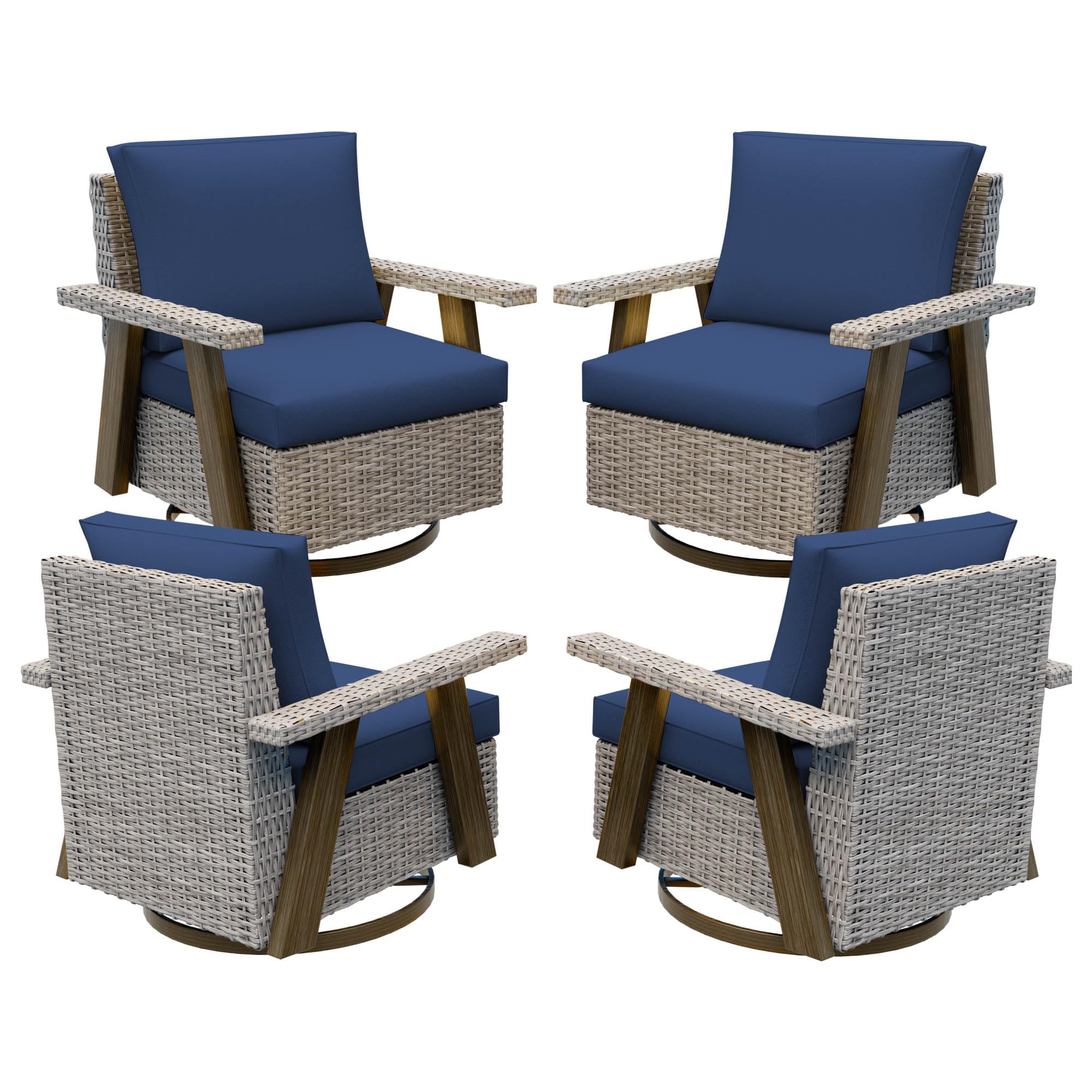 Yokayoay Wicker Patio Chairs Set of 4, Swivel Rocking Chairs Rattan Rocker Chairs Porch Chairs with Thickened Cushions and High Back Outdoor Furniture for Outside Porch Balcony Deck Garden