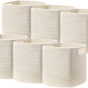 UBBCARE Set of 6 Storage Basket-11 X 10.5 X 10.5 in, Cotton Rope Basket for Shelves, Toys, Book, Cube Storage Bins with Handles, Woven Storage Basket for Organizing, Beige