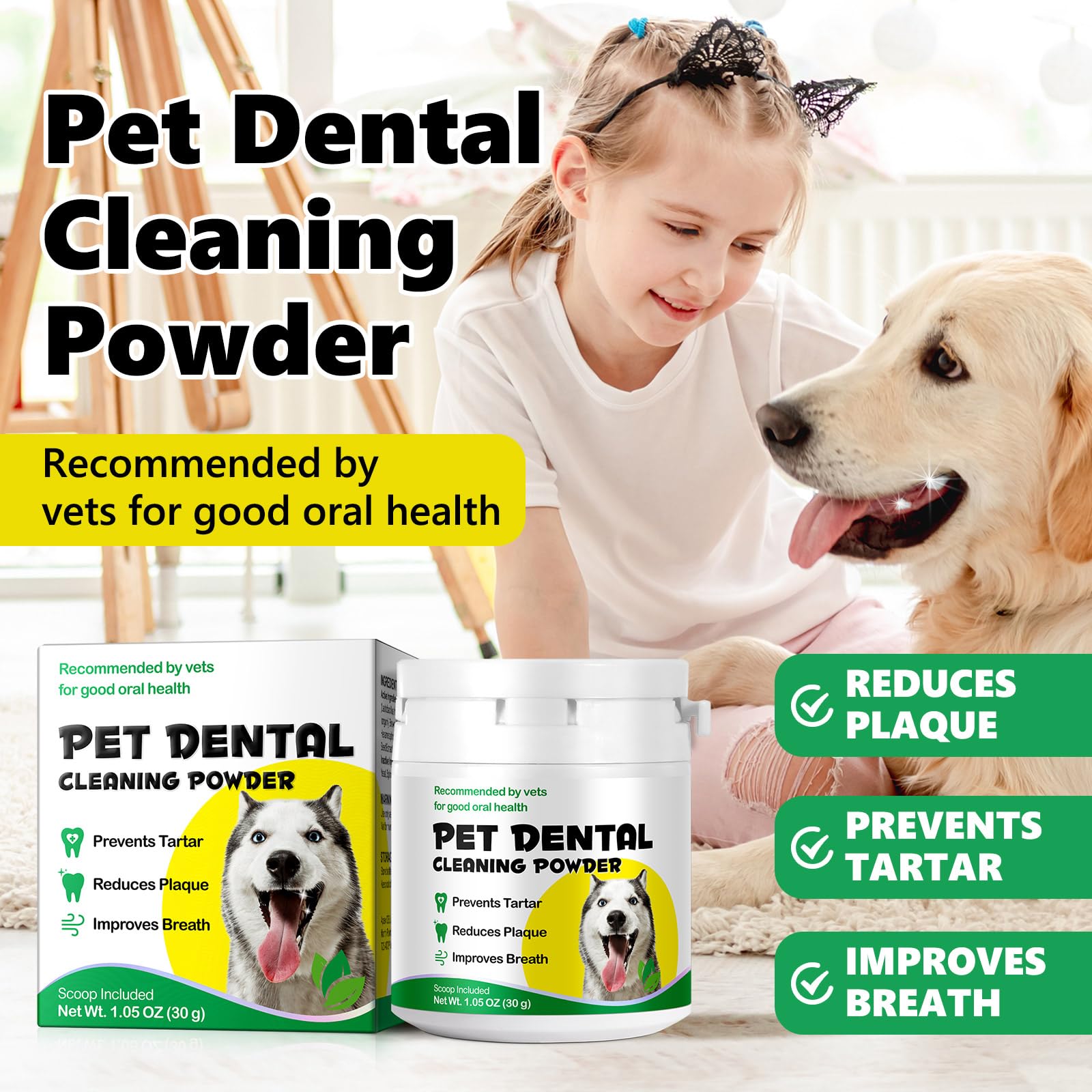 Dog Dental Powder, Teeth Cleaning Powder for Dogs, Dental Care for Dog Teeth Breath Freshener, Plaque & Bad Breath Off Powder Dog, Dog Breath Freshener for Small, Medium, Large Dogs 30g