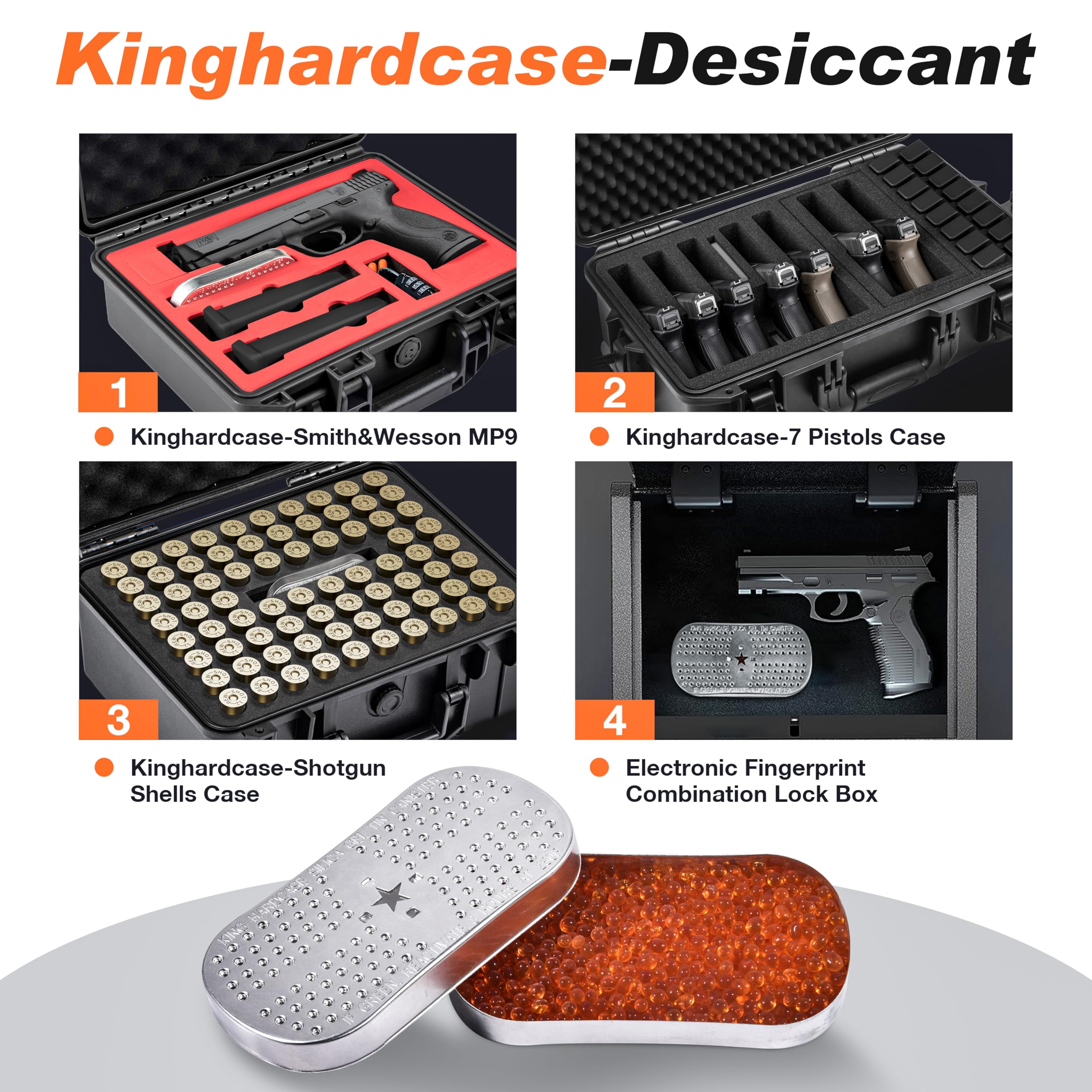 Kinghardcase Pistol/Gun/Ammo Case Safe Dehumidifier Silica Gel with Rechargeable Beads, Compact Design and Various Sizes for Vault Humidity Control and Rust Prevention (2pcs)