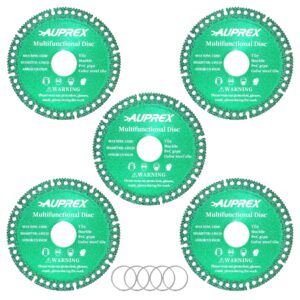 auprex 5 pack 4 inch indestructible disc for grinder, 7/8" arbor angle grinder diamond cutting disc, cut everything in seconds, multifunctional cutting blade for various materials-green