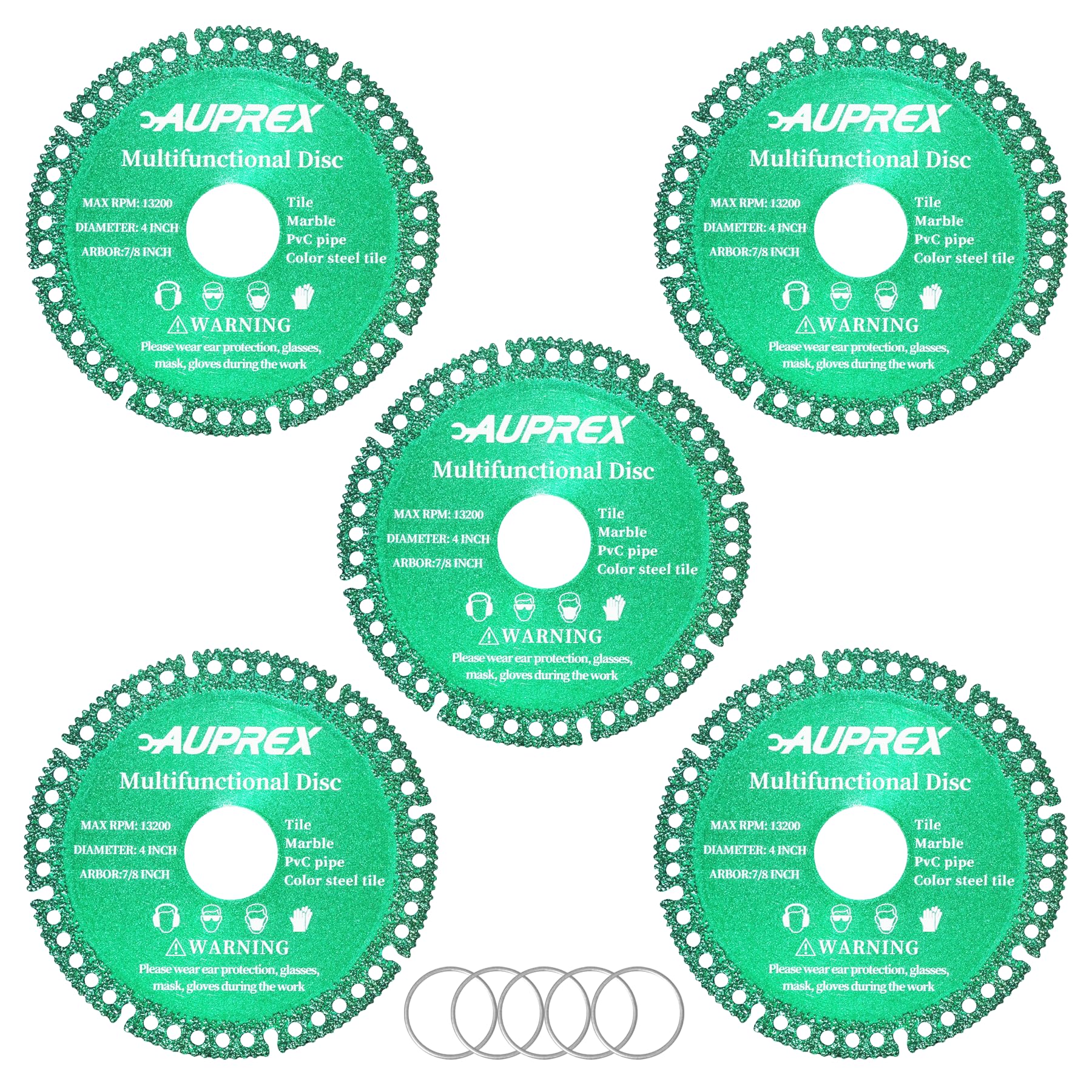 AUPREX 5 Pack 4 Inch Indestructible Disc for Grinder, 7/8" Arbor Angle Grinder Diamond Cutting Disc, Cut Everything in Seconds, Multifunctional Cutting Blade for Various Materials-Green