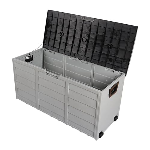 Gerrit All Weather UV Pool Deck Box Storage Shed Bin Backyard Patio Outdoor w/Wheel