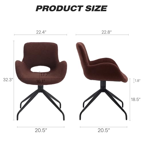 YITAI Desk Chair No Wheels,360° Swivel Wide Seat Armchair with Metal Legs,Modern Accent Upholstered Vanity Chair, Reading Chair,Dining Chairs,Coffee Chair, for Bedroom,Living Room,Dark Brown