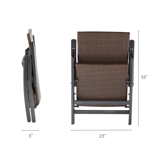 Greendale Home Fashions Outdoor Reclining Brown PE Wicker Folding Chair, Cast Slate