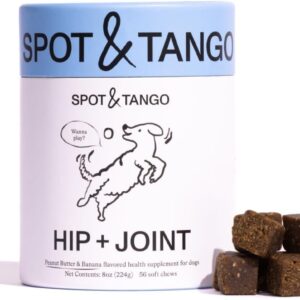 Spot & Tango Hip + Joint Supplement for Dogs - Vet-Approved For Mobility and Arthritis Support - Glucosamine, Chondroitin, Green Lipped Mussel, MSM - Flavor from Real Peanut Butter & Banana - 56 Count