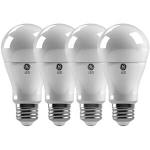 ge a19 led light bulbs frosted, 40 watt equivalent, e26 base, warm white, lights for bedroom, kitchen, bathroom and home office, 4 pack, 69118