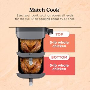 Ninja SL401 DoubleStack XL 2-Basket Air Fryer, DoubleStack Technology Cooks 4 Foods at Once, Compact Design, 10 QT, 6-in-1, Smart Finish & Match Cook, Air Fry, Broil, Bake, Easy Meals, Easy Clean,Grey