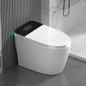 Smart toilet with bidet built in One-piece Bidet Toilet Seat,Foot Sensor Flushing, Heated Seat and Multi-Functional Remote Control Night Light,LED Display-Black