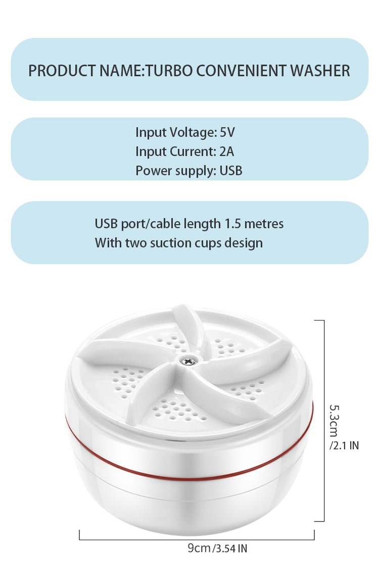 AMZTEMU Portable Mini Turbo Washer, Portable washer machine, Mini washing machine portable washer for Underwear, Baby Clothes, or Small Items, for Apartments, Camping, Travel