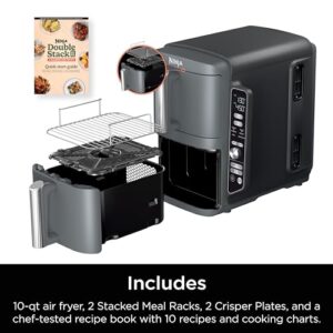 Ninja SL401 DoubleStack XL 2-Basket Air Fryer, DoubleStack Technology Cooks 4 Foods at Once, Compact Design, 10 QT, 6-in-1, Smart Finish & Match Cook, Air Fry, Broil, Bake, Easy Meals, Easy Clean,Grey