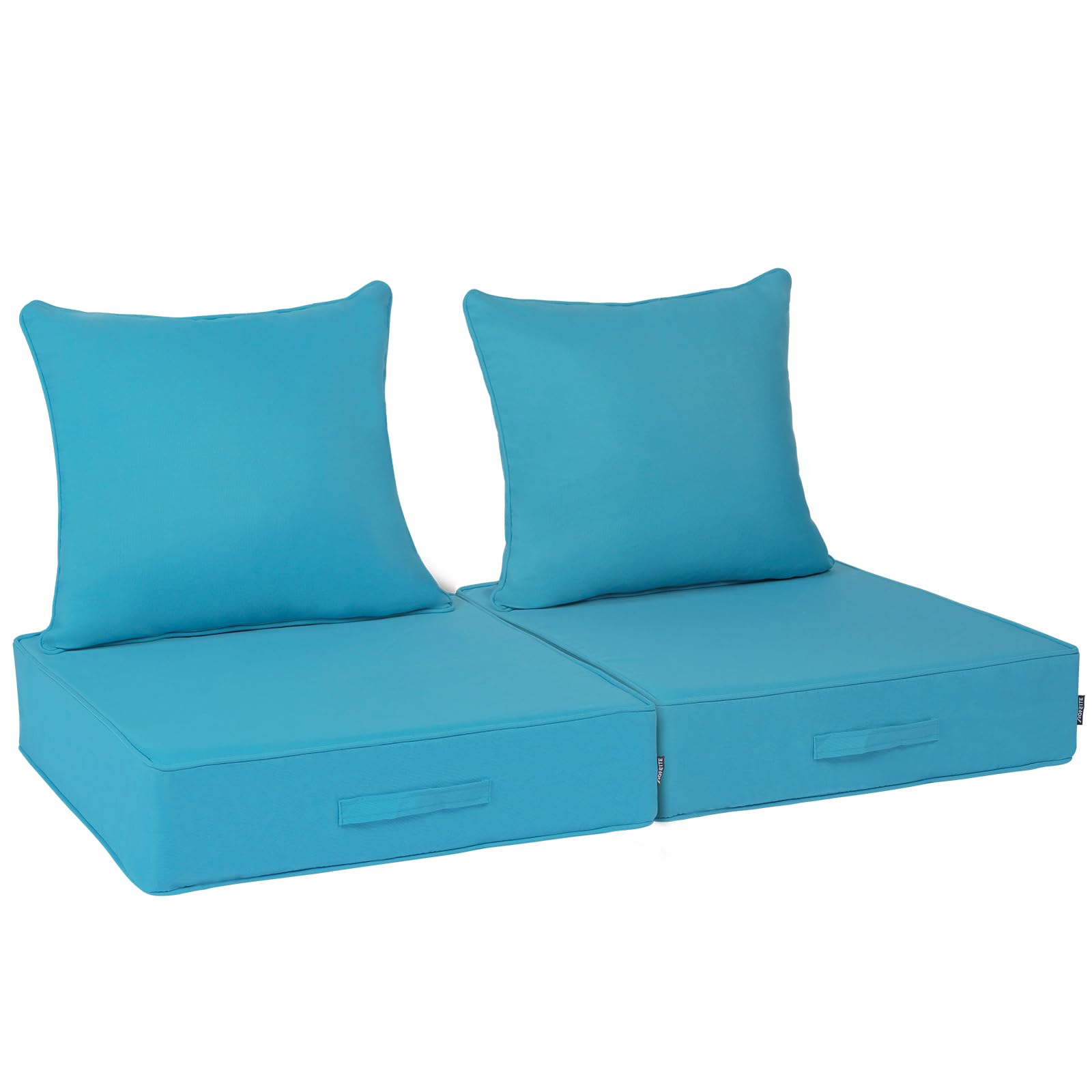 AOFEITE Outdoor Olefin Water-Resistant Deep Seat Cushion Set, 2PCS Weather and Fade Resistant 24''x 24''x 6'' Patio Furniture Seat Cushion, Thickened Sofa Chair Pad for Lawn, Garden, Turquoise