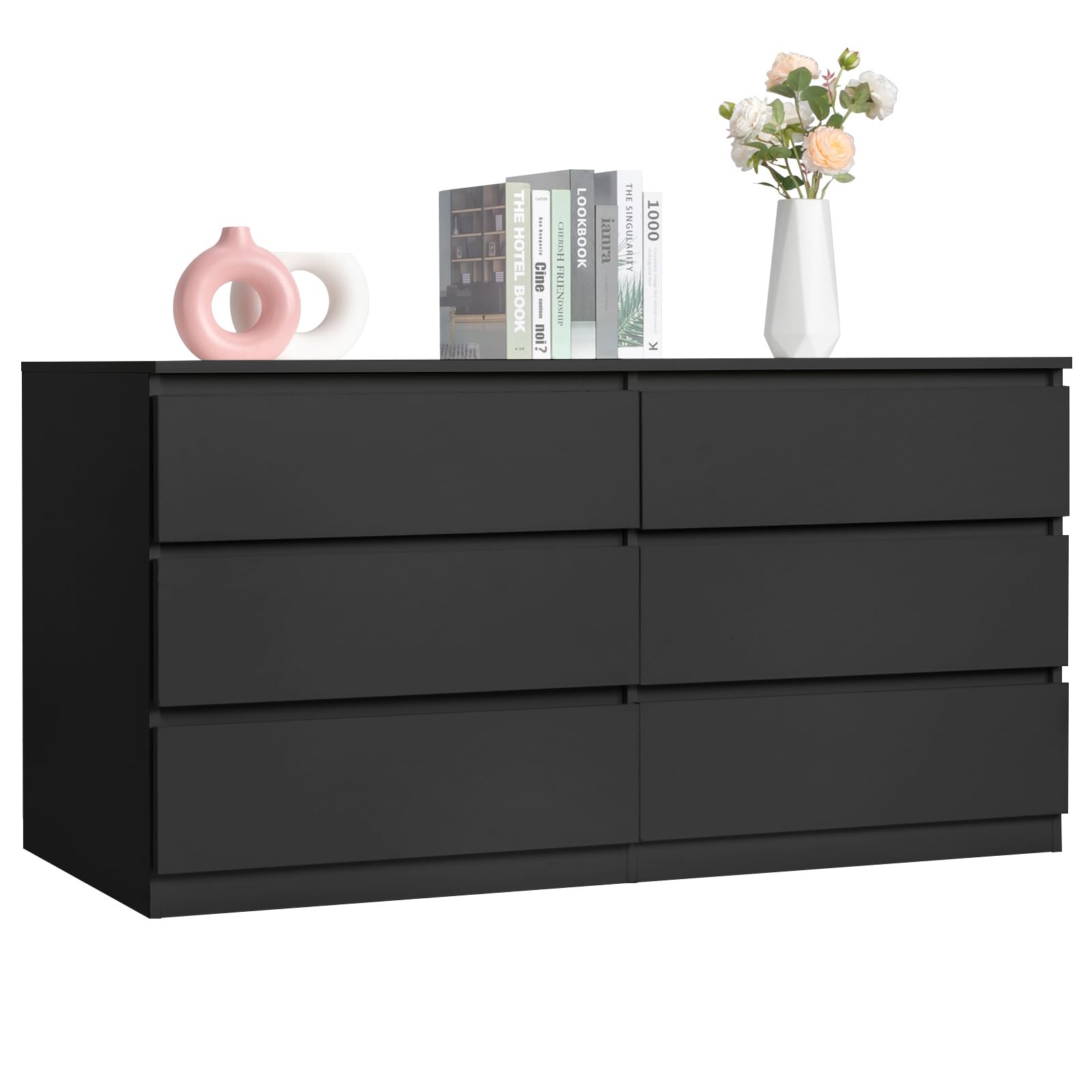 Spaco Black Dresser for Bedroom,6 Drawer Dresser,Chest of Drawers & Dresser,Wood Dresser,Dresser Bedroom Furniture,Wide TV Stand Dresser for Nursery,Kid's Room