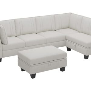 Belffin Velvet Sectional Sofa with Storage Ottoman Cream L Shaped Couch Sofa Convertible L-Shaped Sofa Beige