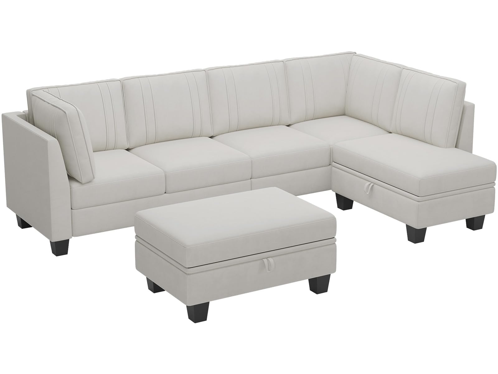 Belffin Velvet Sectional Sofa with Storage Ottoman Cream L Shaped Couch Sofa Convertible L-Shaped Sofa Beige