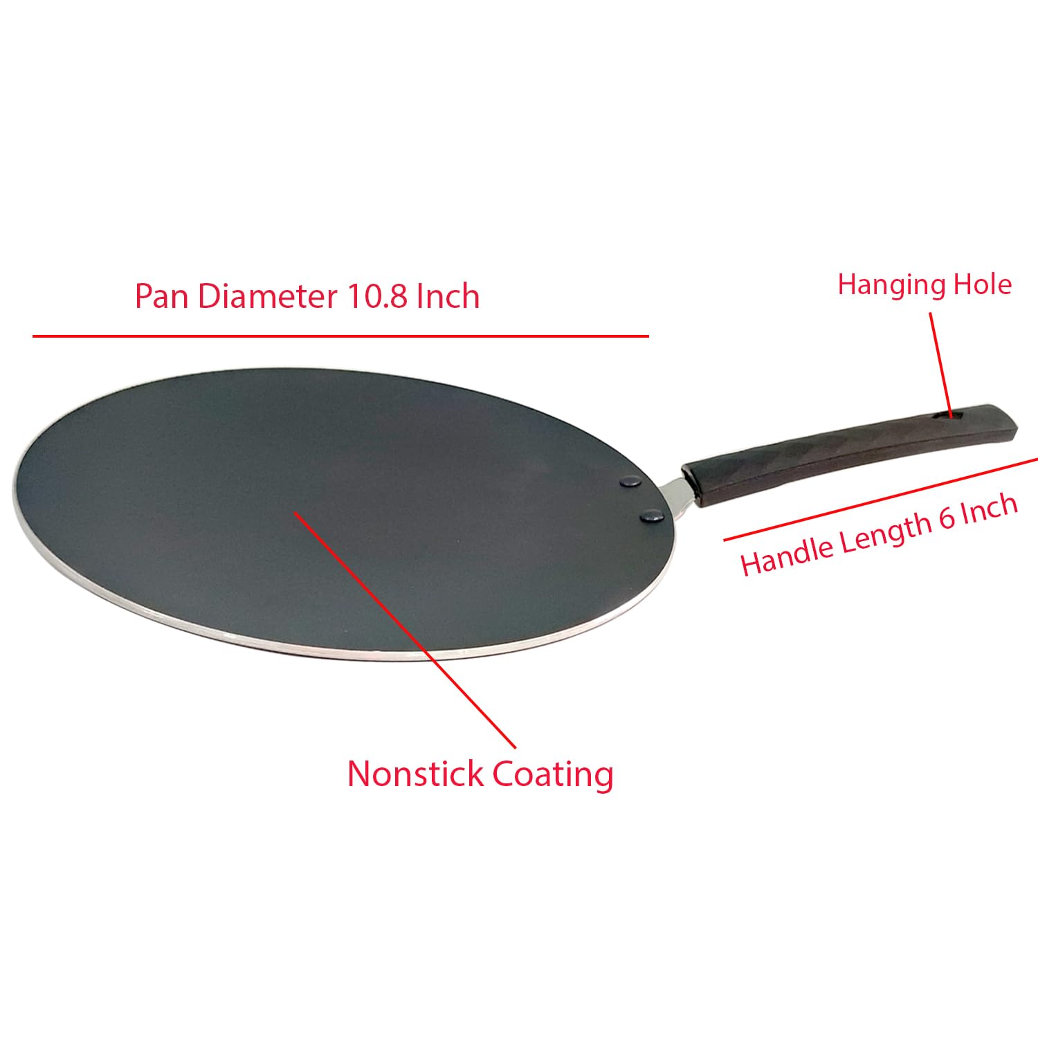 G & D Roti Pan Aluminum Tawa Concave Tava Naan Roti Chapati Multi Tawa Griddle Paratha Crape Pan Comal Indian Chapati Pan Skillet Pan for Omelette Pan 10.8 Inch (3.2 MM), Black