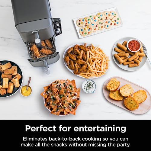 Ninja SL401 DoubleStack XL 2-Basket Air Fryer, DoubleStack Technology Cooks 4 Foods at Once, Compact Design, 10 QT, 6-in-1, Smart Finish & Match Cook, Air Fry, Broil, Bake, Easy Meals, Easy Clean,Grey