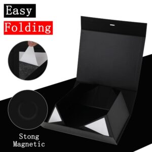 BoxSkivra Black Gift Box with Ribbon 1 Pack 6X6X3 Inch Small Gift Box with Lid Magnetic Closure Rectangle Collapsible Luxury Gift Box Shredded Paper Filler & Card