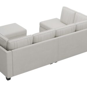 Belffin Velvet Sectional Sofa with Storage Ottoman Cream L Shaped Couch Sofa Convertible L-Shaped Sofa Beige