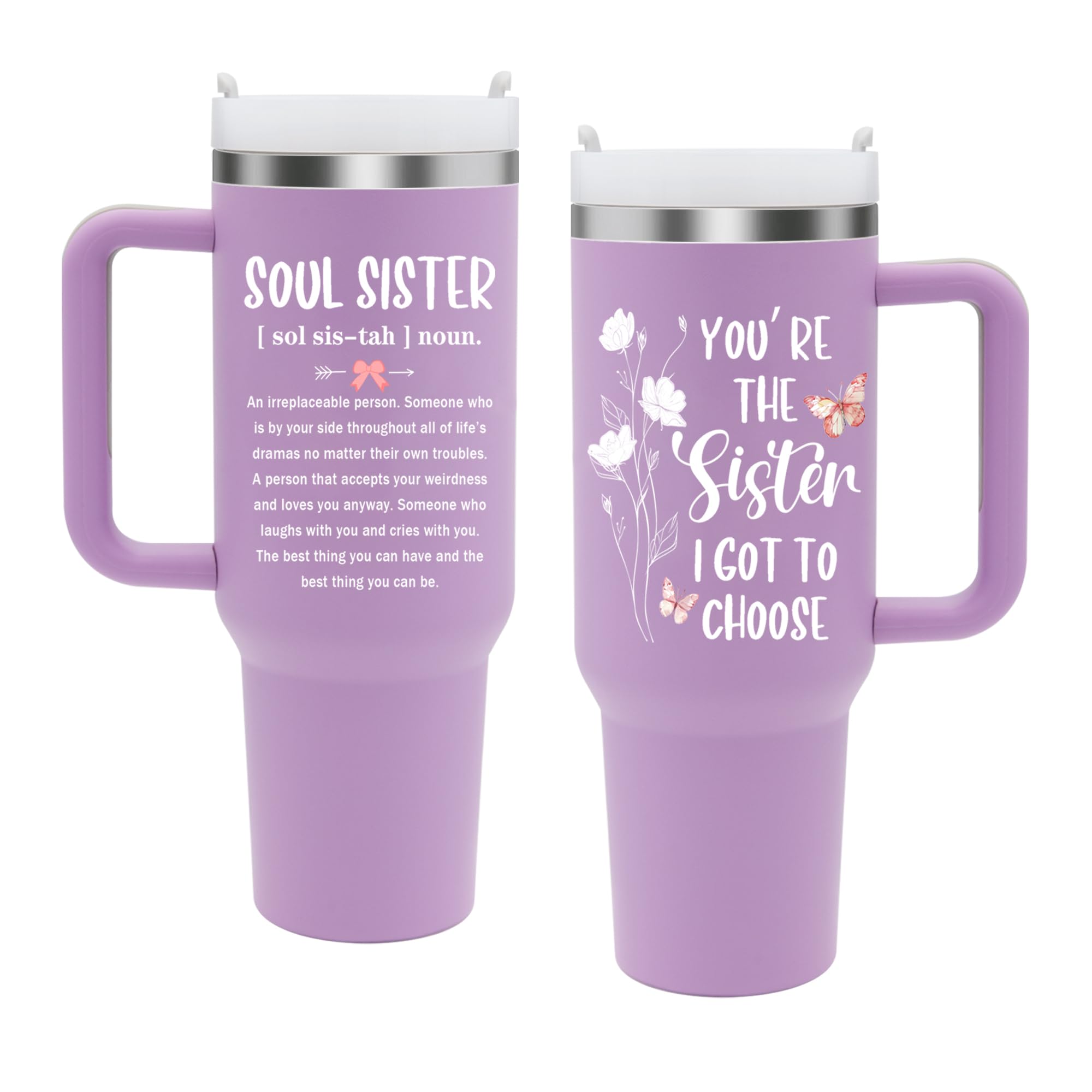 Best Friends Gifts for Women, Best Friend Gift, Soul Sister Gifts, Best Friend Birthday Gifts, Purple Gifts for Best Friend Woman, Friendship Bestie Gifts, Soul Sister Tumbler (40oz, with Lid & Straw)