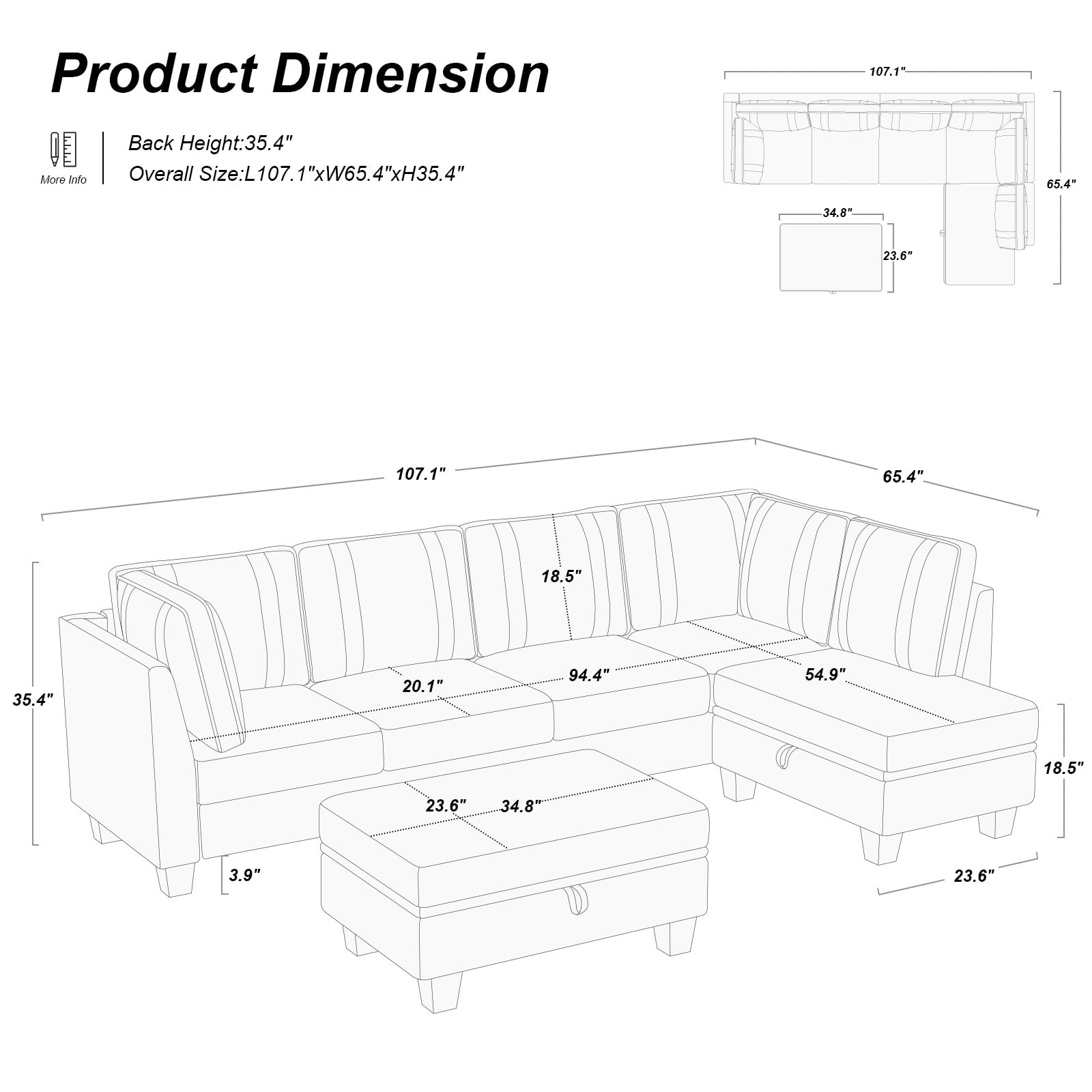 Belffin Velvet Sectional Sofa with Storage Ottoman Cream L Shaped Couch Sofa Convertible L-Shaped Sofa Beige