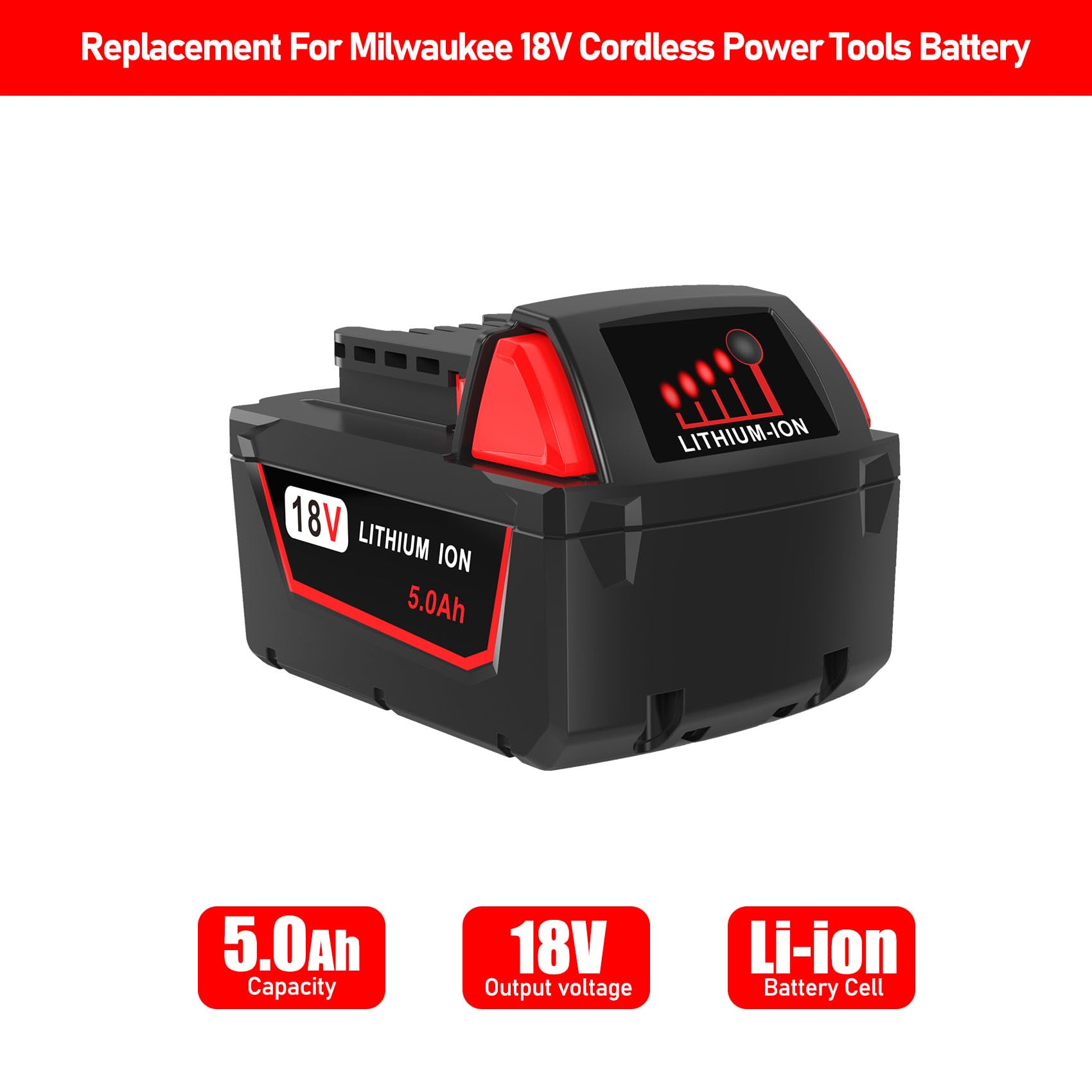 2Pack 5.0Ah 18V Lithium-ion Battery Replacement for Milwaukee M18 Battery, Replacement for Milwaukee M18 Cordless Power Tools 18V Batteries 48-11-1850 48-11-1840 48-11-1812 and 18 Volt Charger