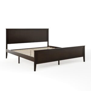 Martha Stewart Corbin Solid Wood Platform Bed with Wooden Headboard and Footboard, Wood Slat Foundation, No Box Spring Needed, King, Dark Brown