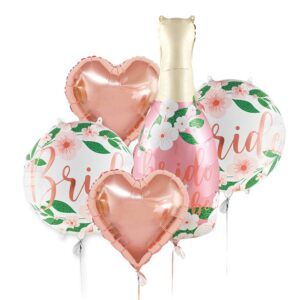 flora bride to be balloos, 38 inch champagne bottle foil balloons for bachelorette party decorations,balloons for wedding bridal shower party decor, 5pcs