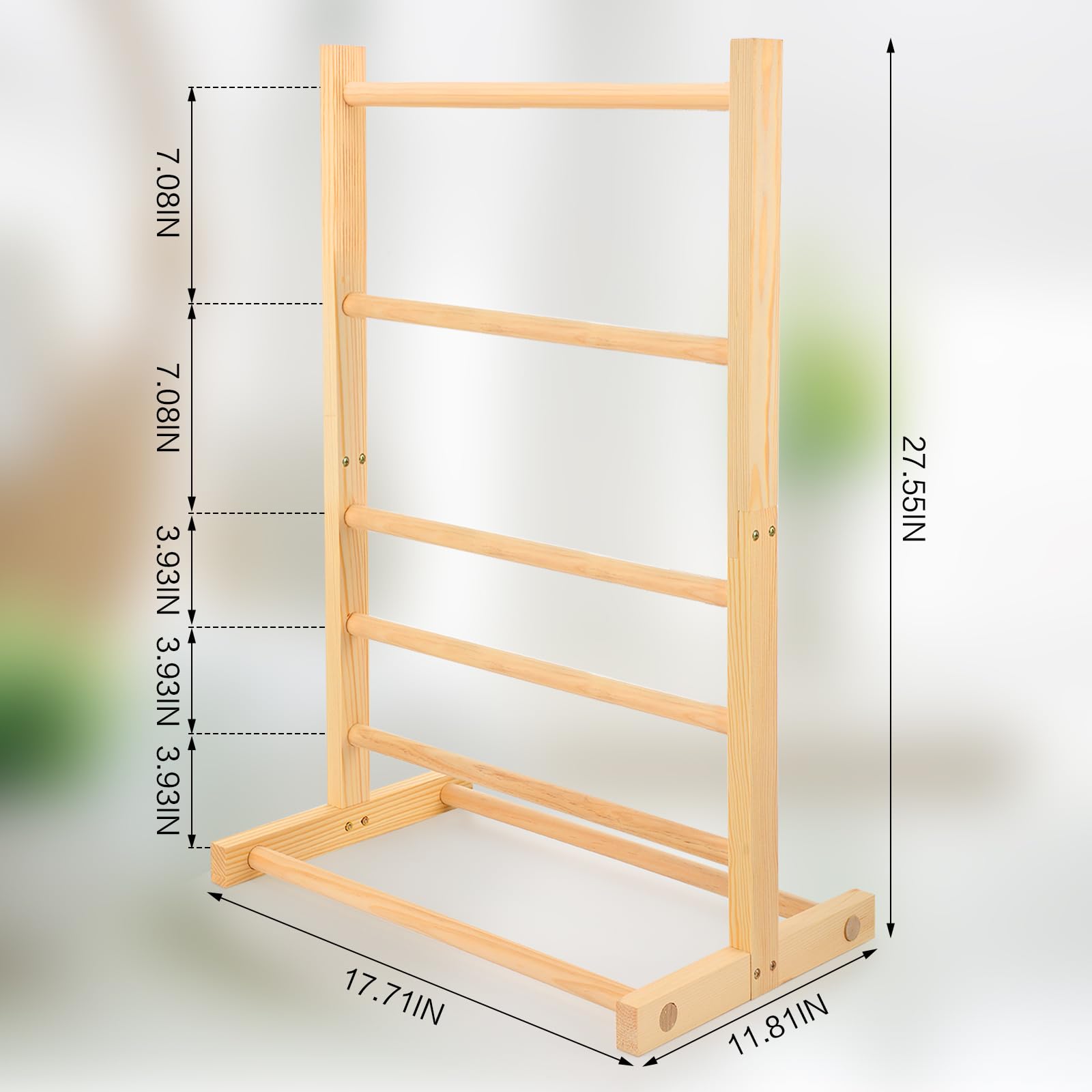 Lineshading 5 Tier Wooden Ribbon Holder Organizer Wooden Ribbon Rack Ribbon Spool Holder Storage Rack for Craft Sewing Yarn Mesh Crochet Tulle Tape Roll Gift Wrapping,27.55 x 17.71 x 11.81 Inches