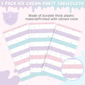 3 Pack Sprinkle Ice Cream Tablecloth Party Decorations, Ice Cream Birthday Plastic Party Supplies, Donut Disposable Rectangle Table Cover for Kids Girls Sweet One Birthday Baby Shower, 54 x 108 Inch