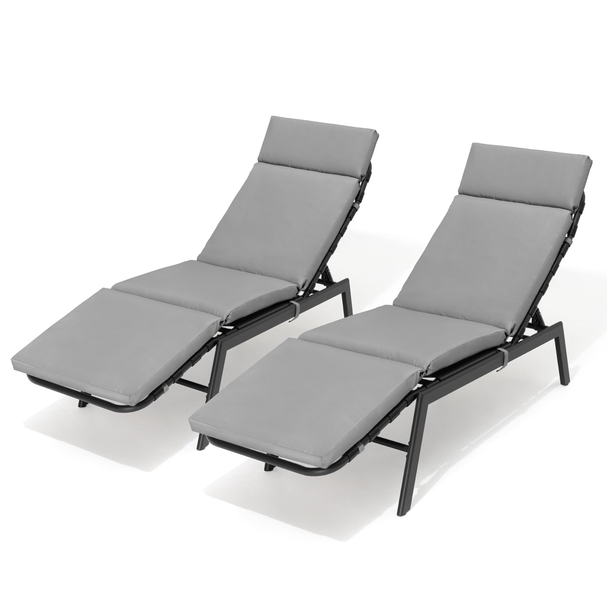 Patio Oversized Outdoor Patio Lounge Chairs set of 2,Metal Outdoor Pool Lounge Chair with Adjustable Backrest, Sunbathing Tanning Poolside Loungers for Backyard Porch Deck Lounger Recliner (Dark Gray)