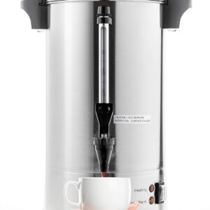 SYBO 2024 UPGRADE SR-CP-50B Commercial Grade Stainless Steel Percolate Coffee Maker Hot Water Urn for Catering, 50-Cup 8L, Silver