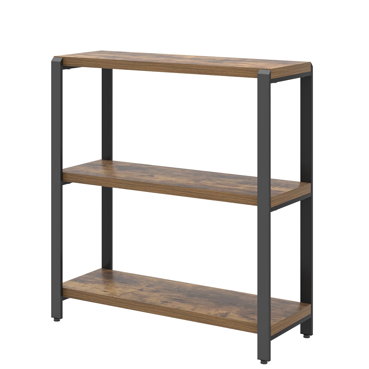 EXCEFUR Small Bookshelf, 3 Tier Short Low Book Shelf, Modern Metal and Wood Standing Etagere Bookcase for Home Office Living Room Bedroom, Rustic Brown