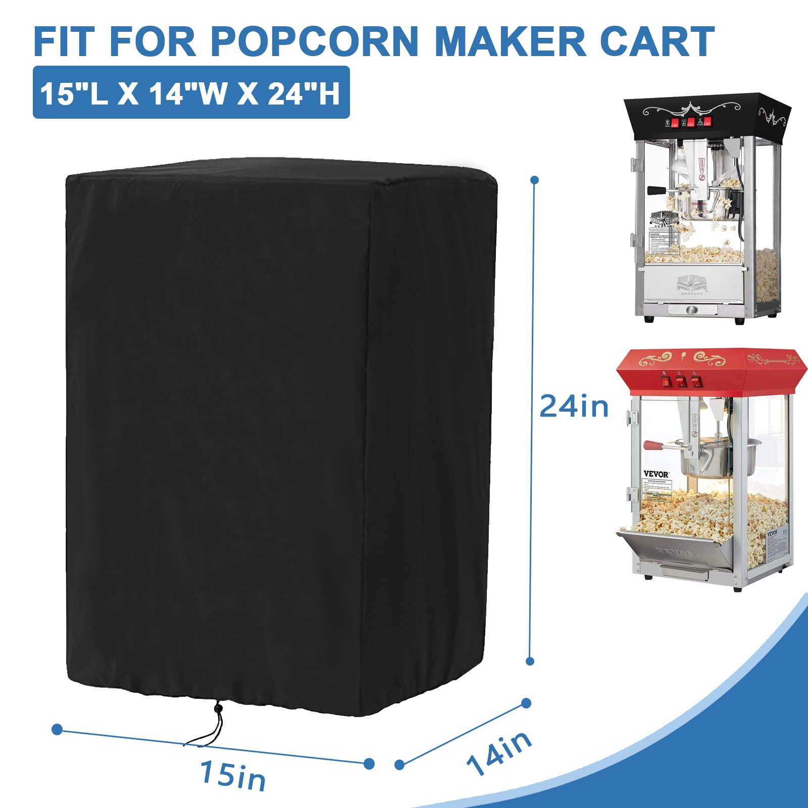 Rilime Popcorn Machine Cover compatible with Great Northern compatible with VEVOR,Waterproof 420D Popcorn Cart Cover,Dustproof Commercial Popcorn Machine Cart Cover with Top Handle 15"L x 14"W x 24"H