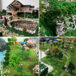 QuarenDen Scenery Miniature Basing Kit, 12 Bags, Basing Material Kit, Model Scenery Kit, Decorative Sand, Stone, Grass, Moss Stick, River for Model Railway, Fairy Garden Diorama Scenery