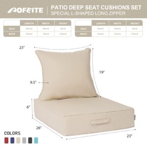 AOFEITE Outdoor Olefin Water-Resistant Deep Seat Cushion Set, 23''x 26''x 6'' Weather and Fade Resistant Patio Furniture Seat Cushion, Thickened Sofa Chair Pad with Straps for Lawn, Garden, Beige