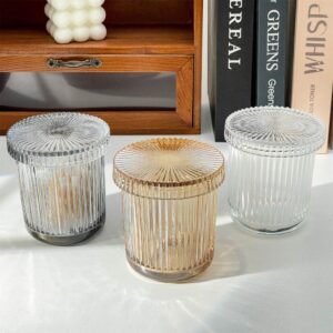 WAIT FLY Glass Cotton Swabs Dispenser with Lid Q-Tips Holder Bathroom Cup Bathroom Vanity Organizer-Amber-9 OZ