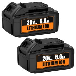 2packs 6.0ah lithium-ion replacement battery compatible with dewalt 20v max battery dcb200 xr series cordless power tools