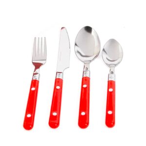 Graydon Hall Service for 6 Flatware Set - 24 Pc Bundle with 6 Forks, 6 Knives, 6 Teapoons, and 6 Tablespoons with Red Handle with Utensil Tray | Stainless Steel Red Dinnerware Set for Home, Kitchen