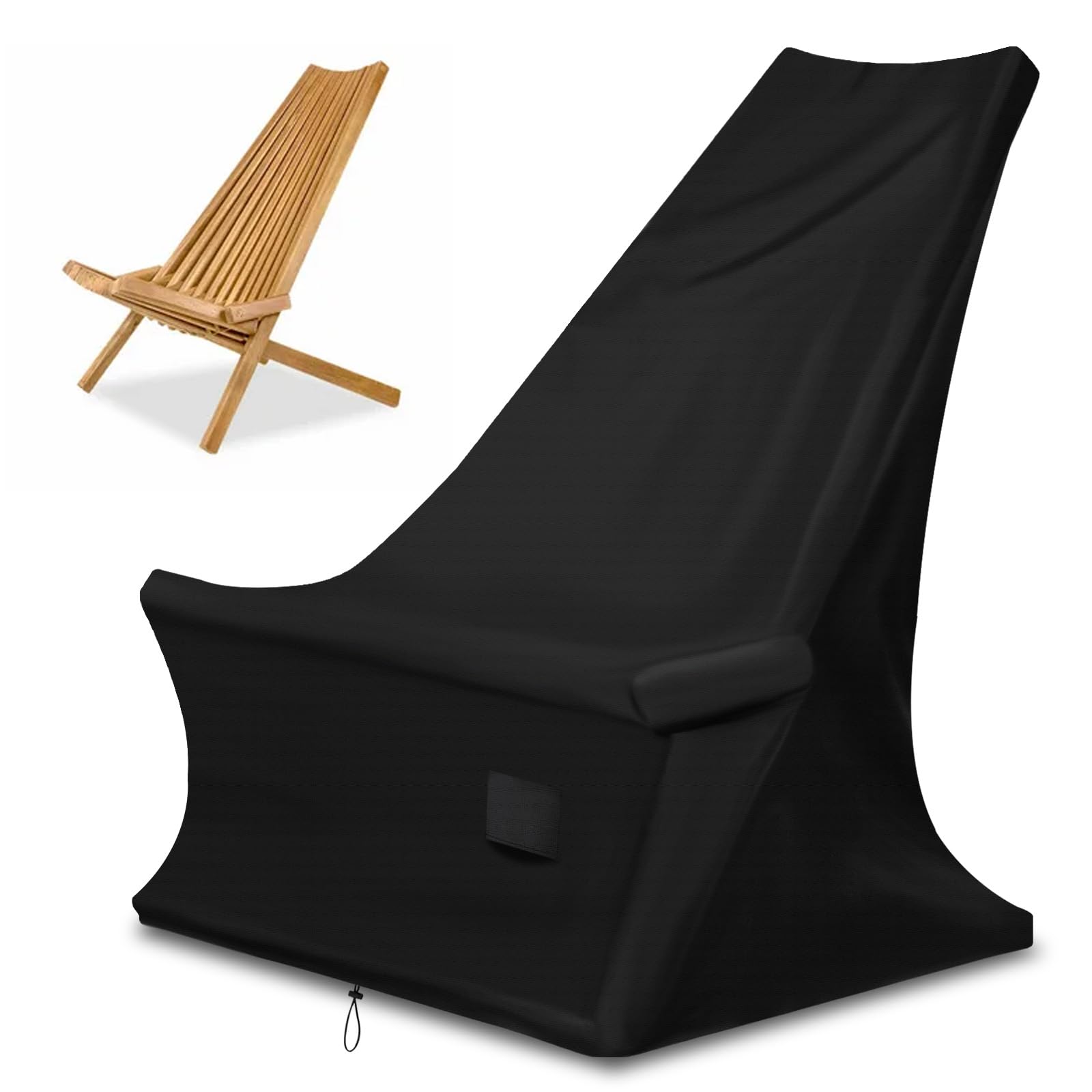 GJMZTQG Heavy Duty Outdoor Wooden Folding Chair Cover, 600D Waterproof UV Resistant Anti-Fading Patio Chair Cover, with Air Vent and Drawstring, Black,30"L x 21.5"W x 31.5"H