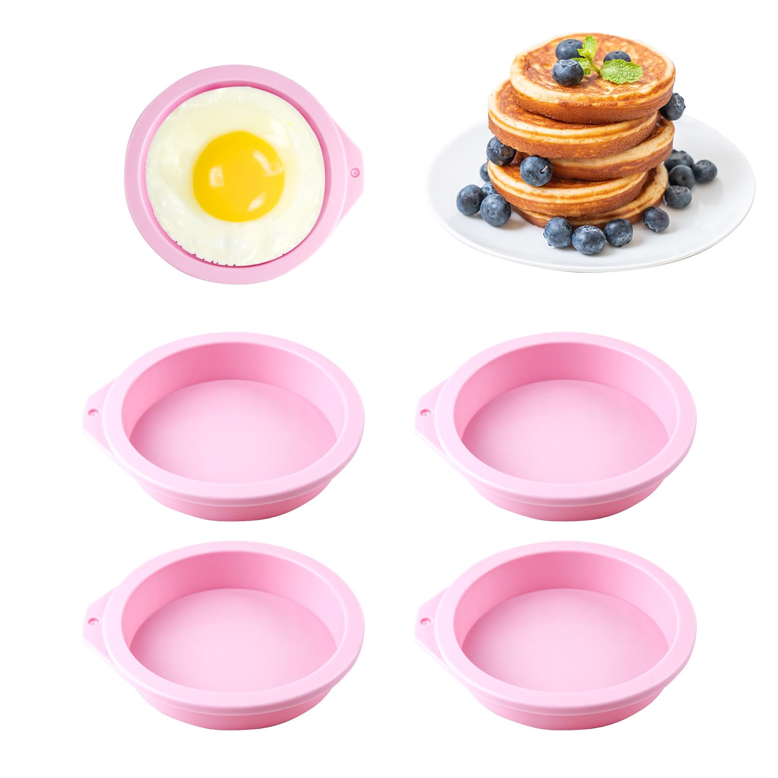 4 Pcs Air Fryer Egg Molds Round Silicone Molds Air Fryer Bites Egg Molds Non-Stick Air Fryer Accessories for Baking Muffin Top Pan 4 inch Mini Pancake Mold for Cake Muffin Top