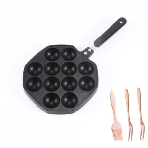 takoyaki pan 12-hole, unoschrim non-stick aebleskiver pan, mini pancake mold with brush and two forks, aluminum griddle stuffed pancake maker for making octopus balls, puffs or danish stuffed pancakes