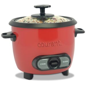 Courant Rice Cooker 6-Cup (Cooked), Removable Non-Stick Bowl, One Touch Rice Cooker, Red