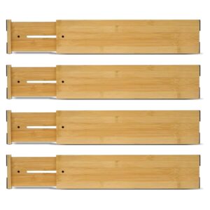 altton group 4"" high drawer dividers bamboo organization expandable organizers for kitchen bedroom bathroom dresser office 4-pack, natural